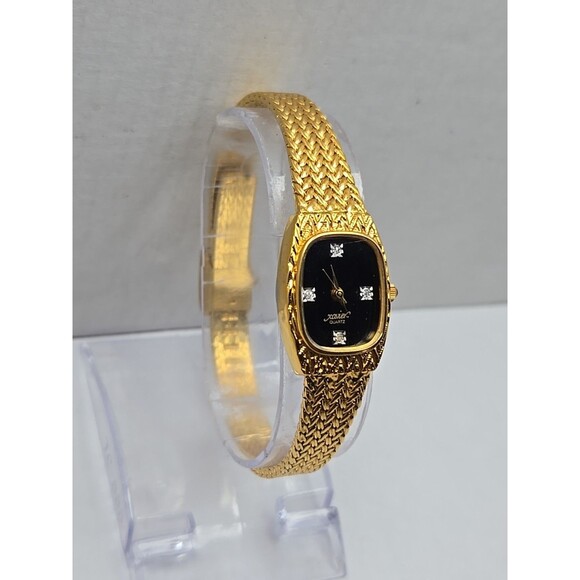 Xavier Womens Quartz Gold Tone Diamond Watch Basket Weave Bracelet New Battery - Picture 3 of 10